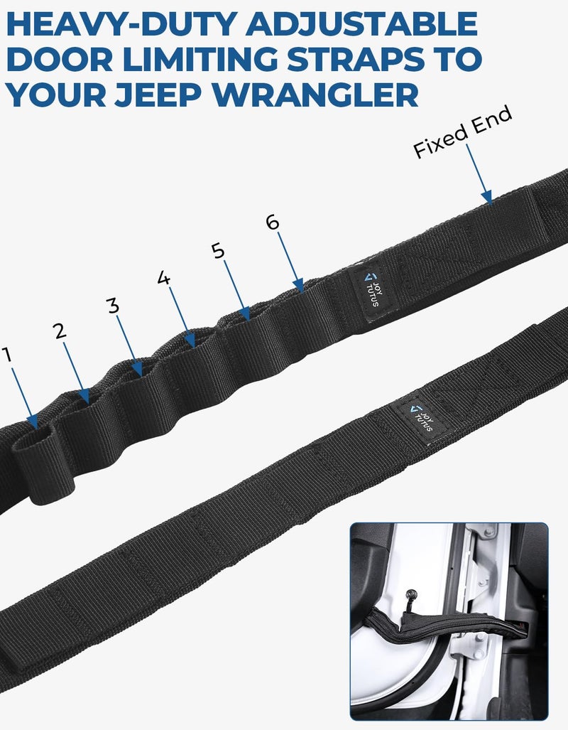 جوي توتوس أشرطة تحديد الباب من JOYTUTUS متوافقة مع 1996-2024 Wrangler CJ YJ TJ JK JL، حزام فحص قوي قابل للتعديل للخدمة الشاقة مع حزام حماية الأسلاك، عبوتان - Image 4